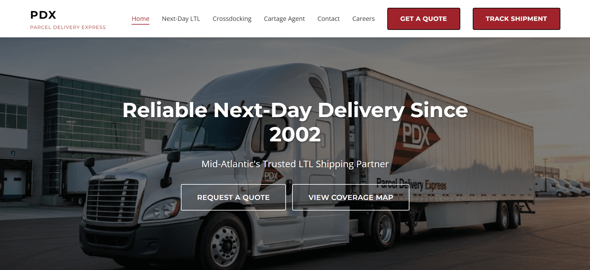 PDX Parcel Delivery Express website screenshot